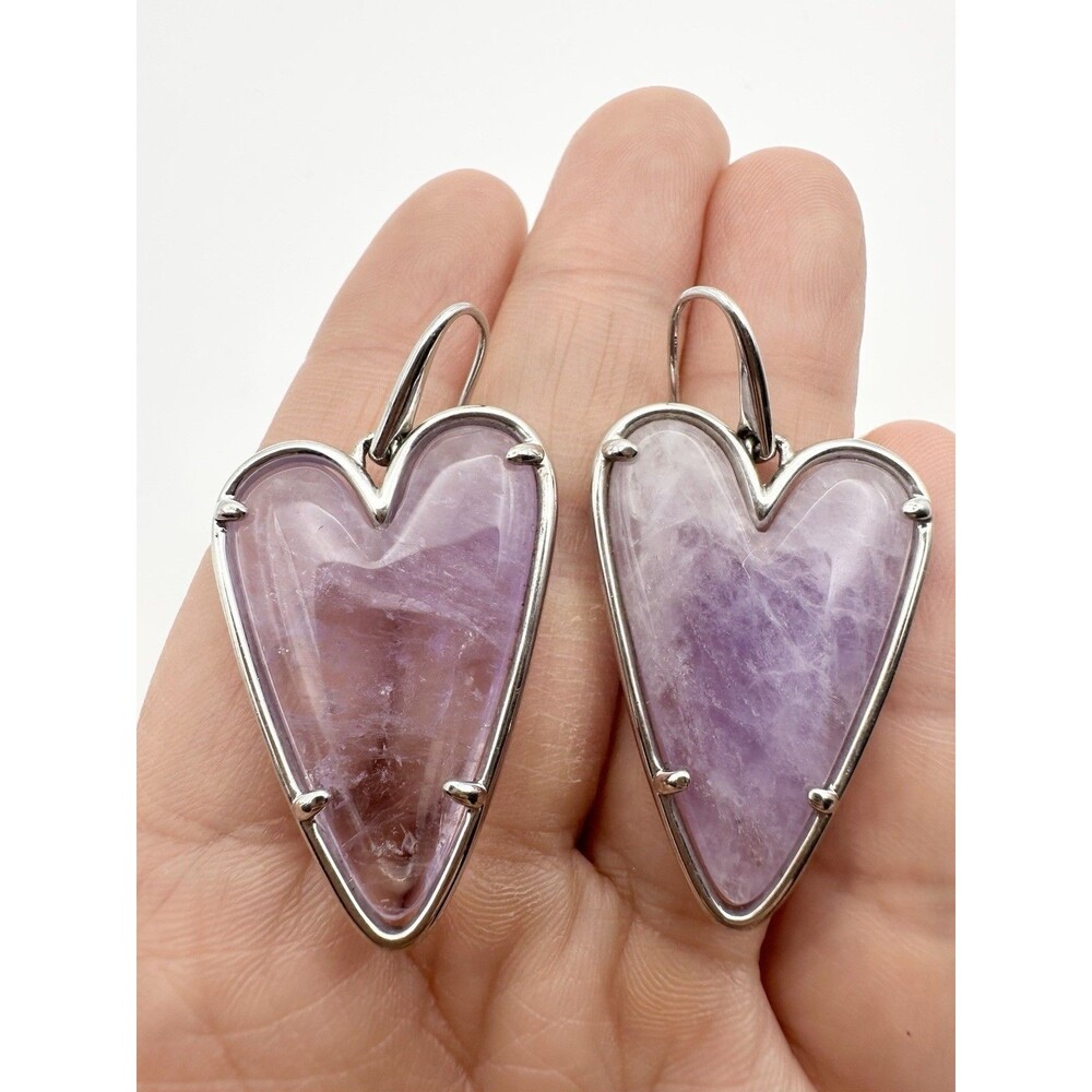 Kendra Scott Ansley Heart Drop Earrings – Amethyst, Rhodium Plated